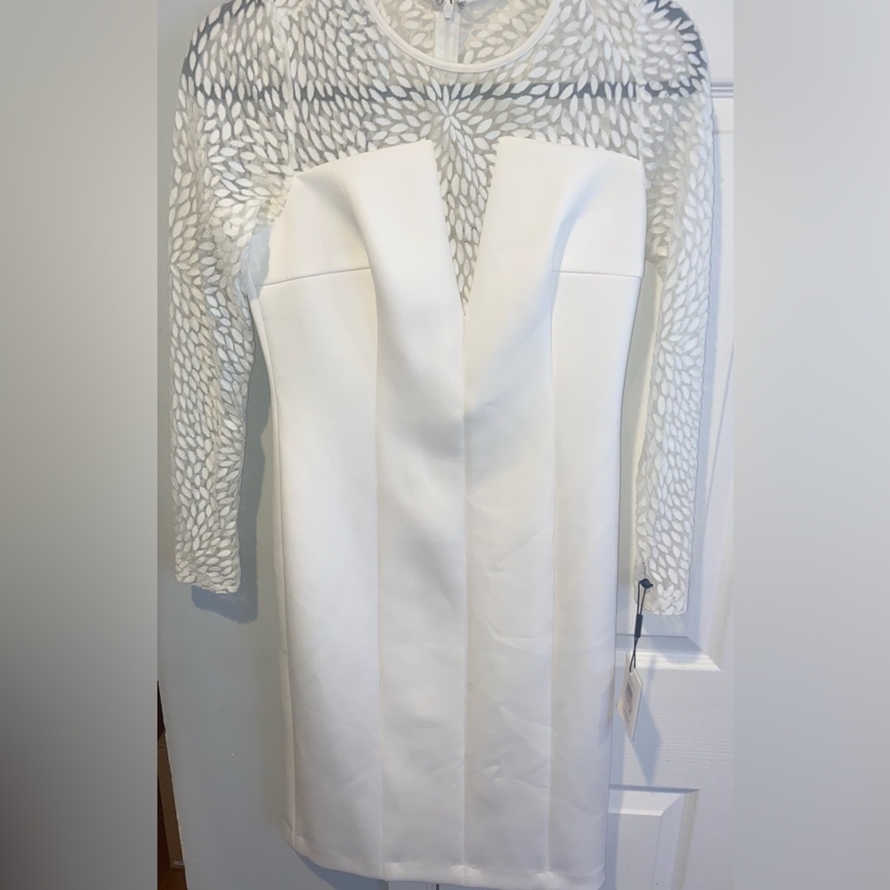 Calvin Klein White Dress with Patterned Sleeves
